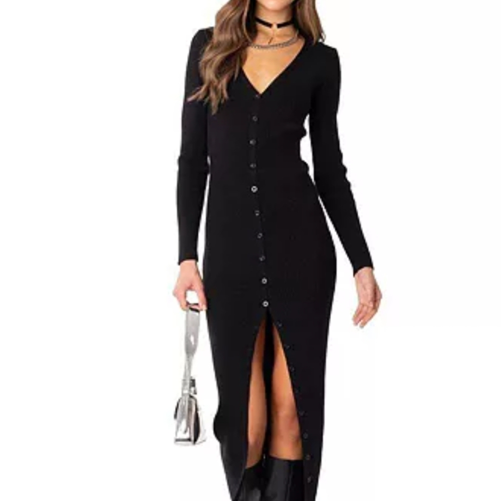 Edikted Elegant Black Long Sleeve Dress - Picture 2 of 3